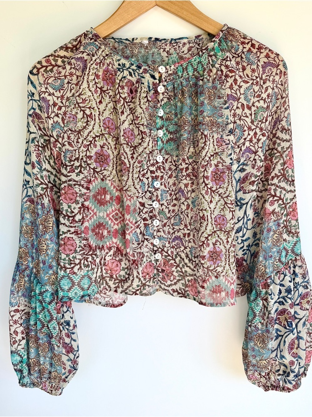 Zara Multi-Color Floral Print Button-Front Blouse